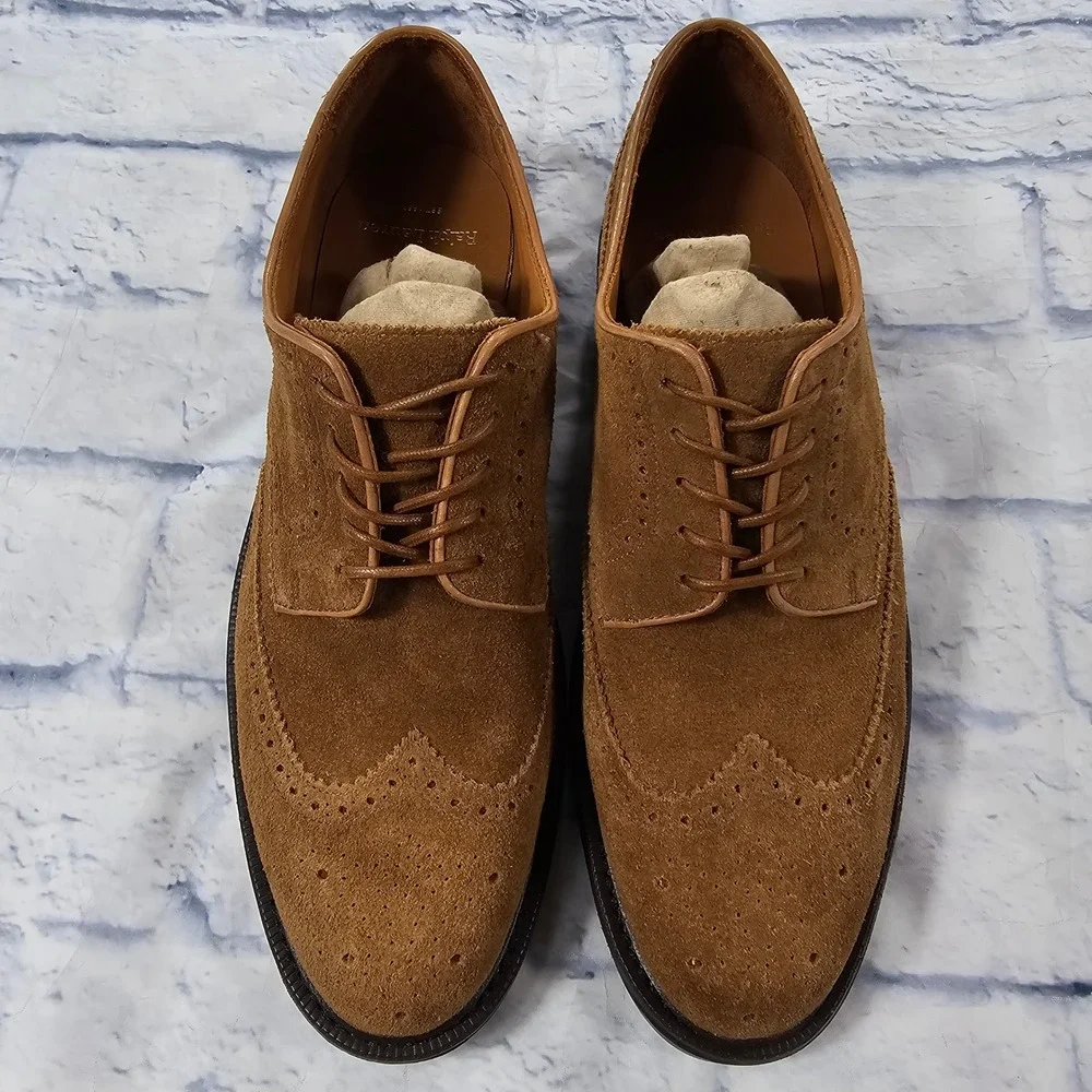 Ralph Lauren Wingtip Oxford Mens 9 Brown Suede Brogue Cow Leather Dress Shoes